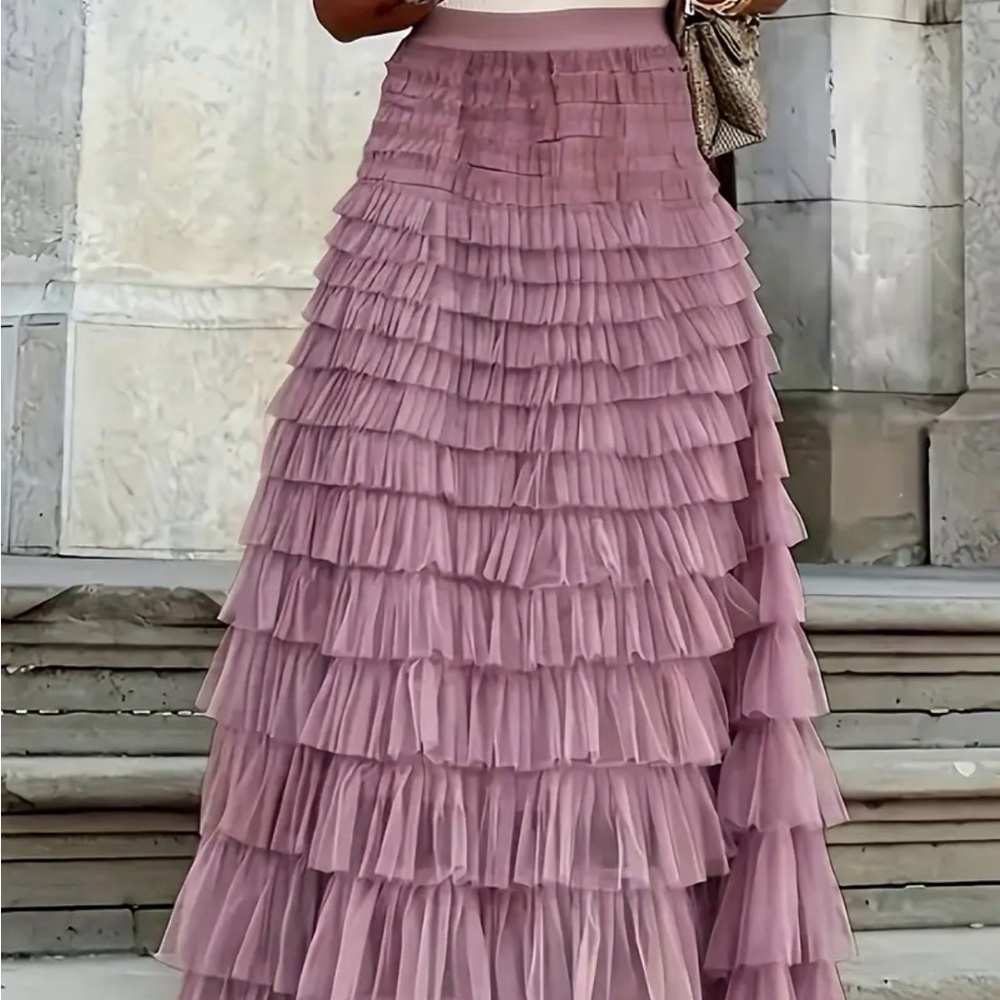 Boho Chic Elegant Pink Tiered Skirt
